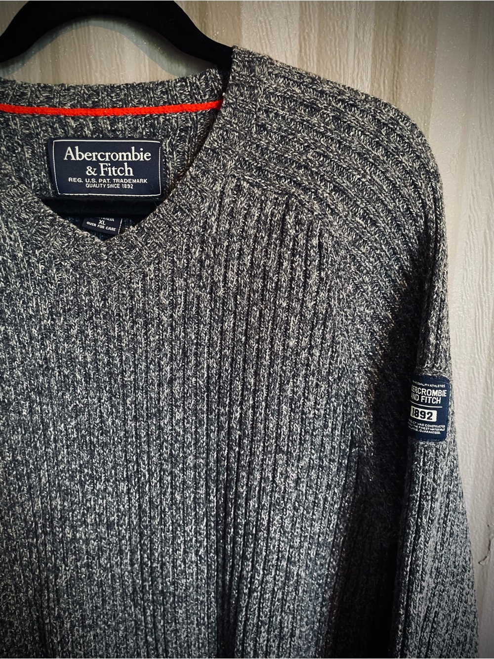 Vintage Abercrombie & Fitch Ribbed V-Neck Sweater Gray Wool Blend Y2K Mens L XL